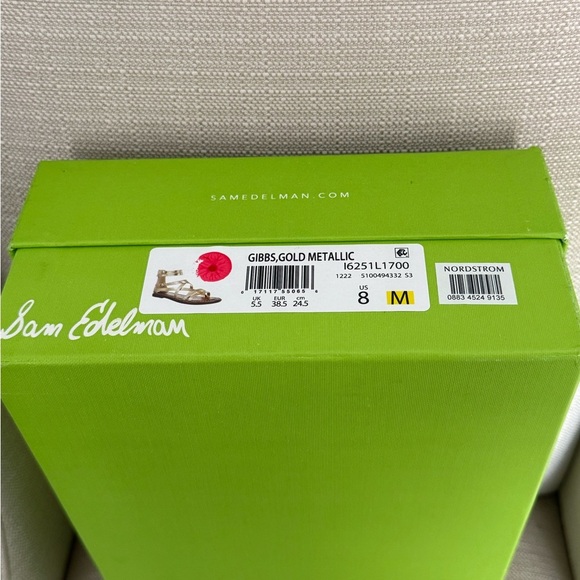 NWT Sam Edelman Gold Metallic Strappy Thing Gibbs Sandals, 8 - Picture 2 of 6